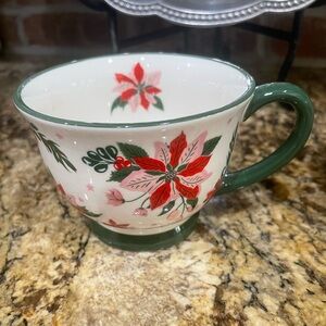 Potter’s Studio pedestal mug - colorful poinsettia, berry and pine design -new!